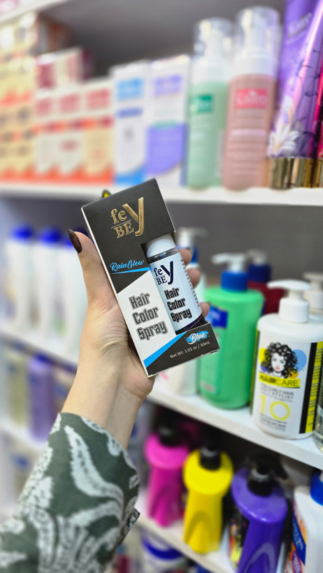 اسپری رنگ مو فِـیبی FeBeY مدل Rain Glow رنگ آبی | FeBeY Rain Glow Hair Color Spray Blue بستهبندی مشکی آبی