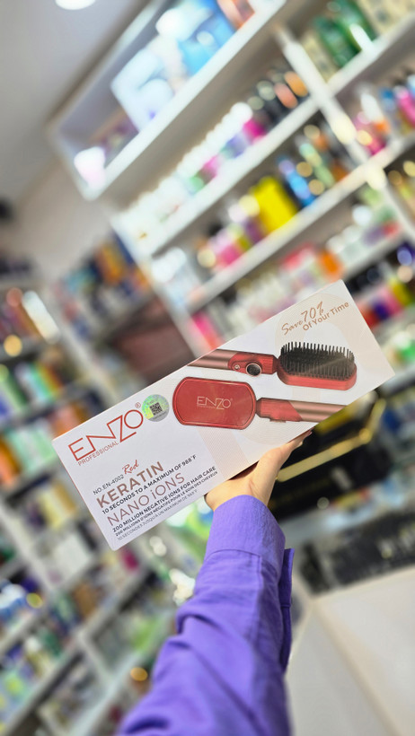 ENZO EN‑4002 Pink Hair Brush Straightener برس حرارتی انزو با نمایشگر LED و گرم شدن ۱۰ ثانیهای