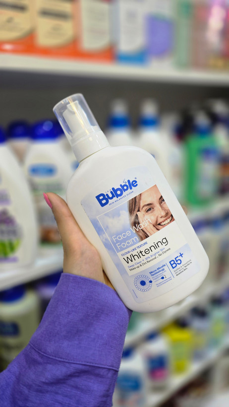 خرید فوم شستشوی صورت روشنکننده بابل مدل Whitening بافت ابری فوم شستشوی Bubble حاوی ویتامین B5+