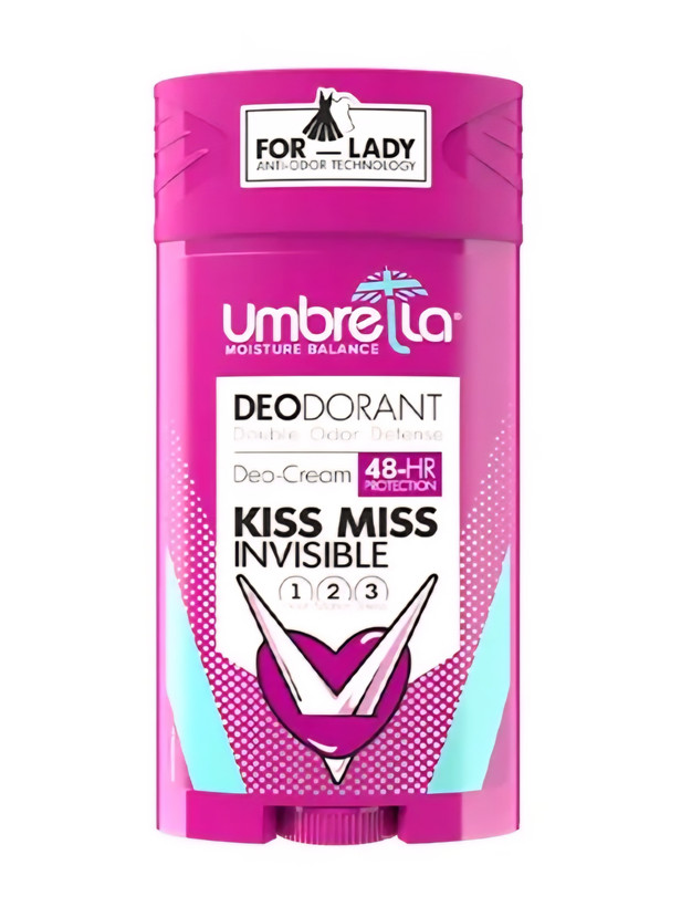 استیک دئودورانت زنانه Umbrella Kiss Miss Invisible، ضد بو و ضدتعریق 48HR، بستهبندی صورتی، مناسب مصرف روزمره با حس لطیف و زنانه