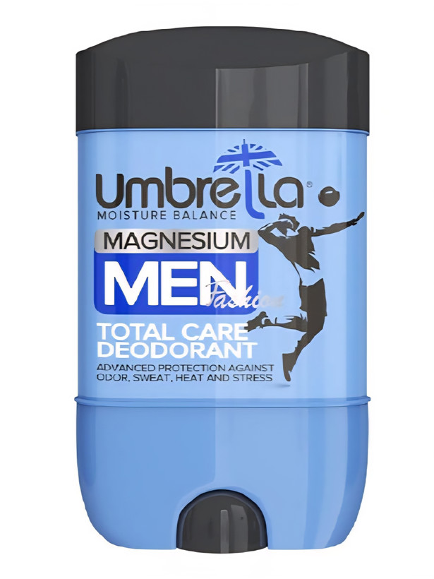 دئودورانت مردانه آمبرلا Umbrella Magnesium Men Total Care، محافظت در برابر odor, sweat, heat and stress، بستهبندی آبی با درب مشکی