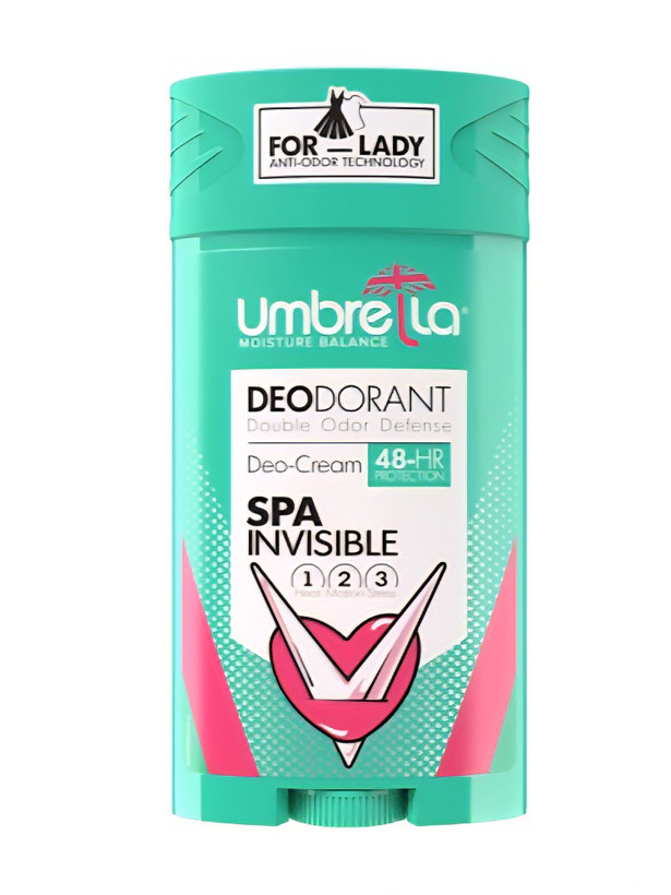 دئودورانت استیکی زنانه آمبرلا Umbrella Spa Invisible، ضدتعریق 48 ساعته، Deo-Cream با بستهبندی سبزآبی، مناسب استفاده روزانه و حس طراوت ملایم