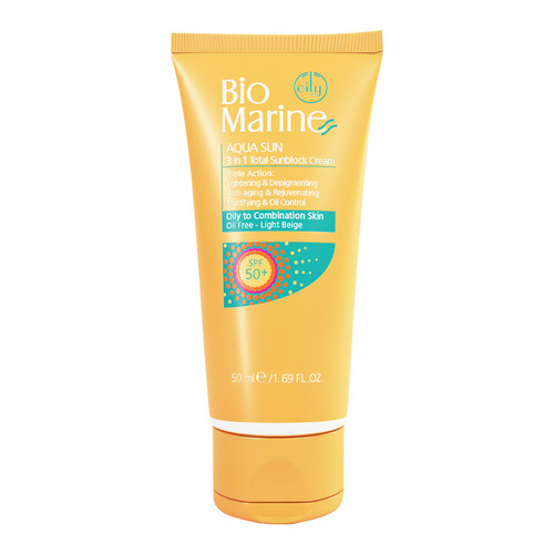کرم ضد آفتاب 3 در 1 رنگی بایومارین SPF50+ رنگ بژ روشن مناسب پوست چرب و مختلط