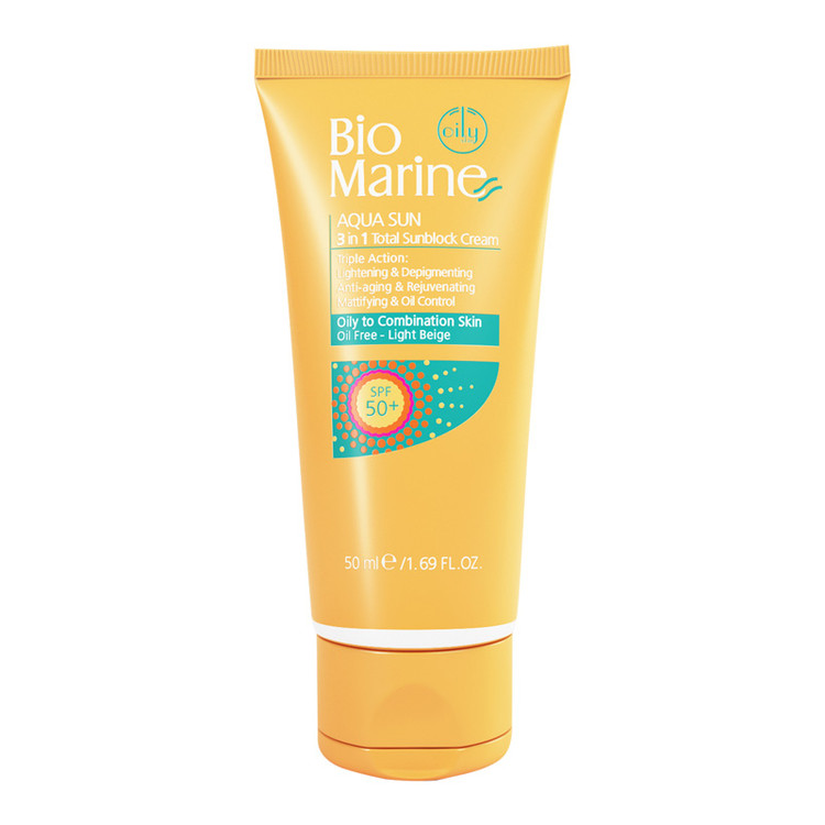 کرم ضد آفتاب 3 در 1 رنگی بایومارین SPF50+ رنگ بژ روشن مناسب پوست چرب و مختلط