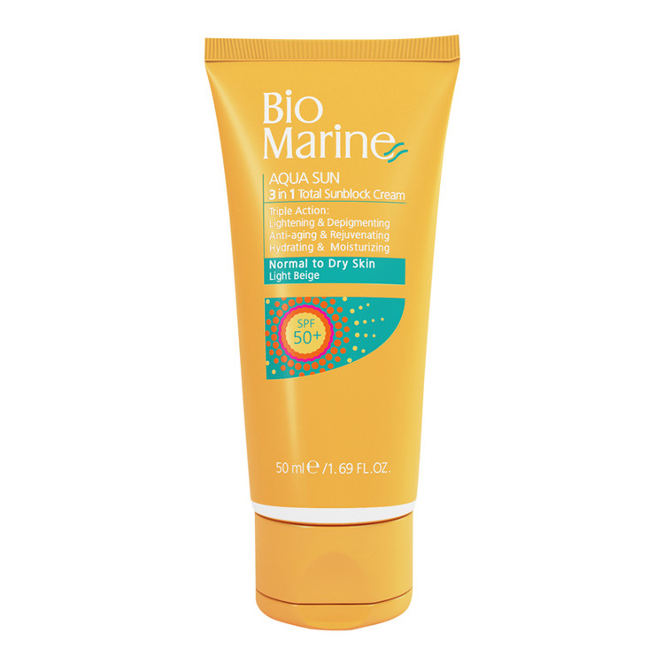 ضد آفتاب رنگی بایومارین پوست چرب SPF50 رنگ Light Beige کرم ضد آفتاب Bio Marine Aqua Sun oil free برای پوست مختلط تصویر ضد آفتاب بایومارین light beige مخصوص پوست چرب و مختلط ضد آفتاب لایت بژ