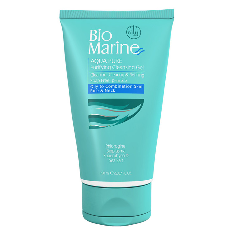ژل پاک کننده face & neck بایومارین بدون صابون مناسب پوست چرب Bio Marine Aqua Pure face wash برای پاکسازی روزانه پوست مختلط و چرب عکس ژل شستشوی صورت بایومارین آکوا پیور با فرمول soap free شوینده بایومارین برای کنترل چربی و تمیزکنندگی ملایم پوست oily to comb