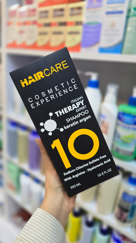 شامپو بدون سولفات هیرکر HairCare مدل ۱۰ کاره حاوی کراتین و آرگان Shampoo HairCare Italian Therapy Expert 10 Sulfate Free 500ml شامپو تخصصی موهای کراتینه شده برند هیرکر با ترکیبات آرژنین بهترین شامپو ترمیم کننده ایتالیایی HairCare Cosmetic Experience عکس مح