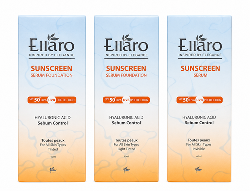 ضد آفتاب سرمی الارو حاوی هیالورونیک اسید و فاقد چربی تصویر سرم ضد آفتاب Ellaro SPF 50 مناسب انواع پوست ضد آفتاب جدید الارو با بافت سرمی و خاصیت آبرسانی