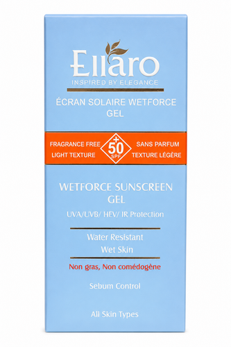 ژل ضد آفتاب الارو مدل Wetforce SPF 50 فاقد چربی و بدون عطر ضد آفتاب ژلی Ellaro Wetforce مناسب انواع پوست و مقاوم در برابر آب