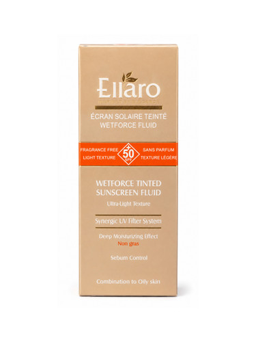 فلوئید ضد آفتاب رنگی Ellaro Wetforce برای پوست مختلط و چرب تصویر ضد آفتاب رنگی الارو مدل Wetforce Fluid فاقد چربی