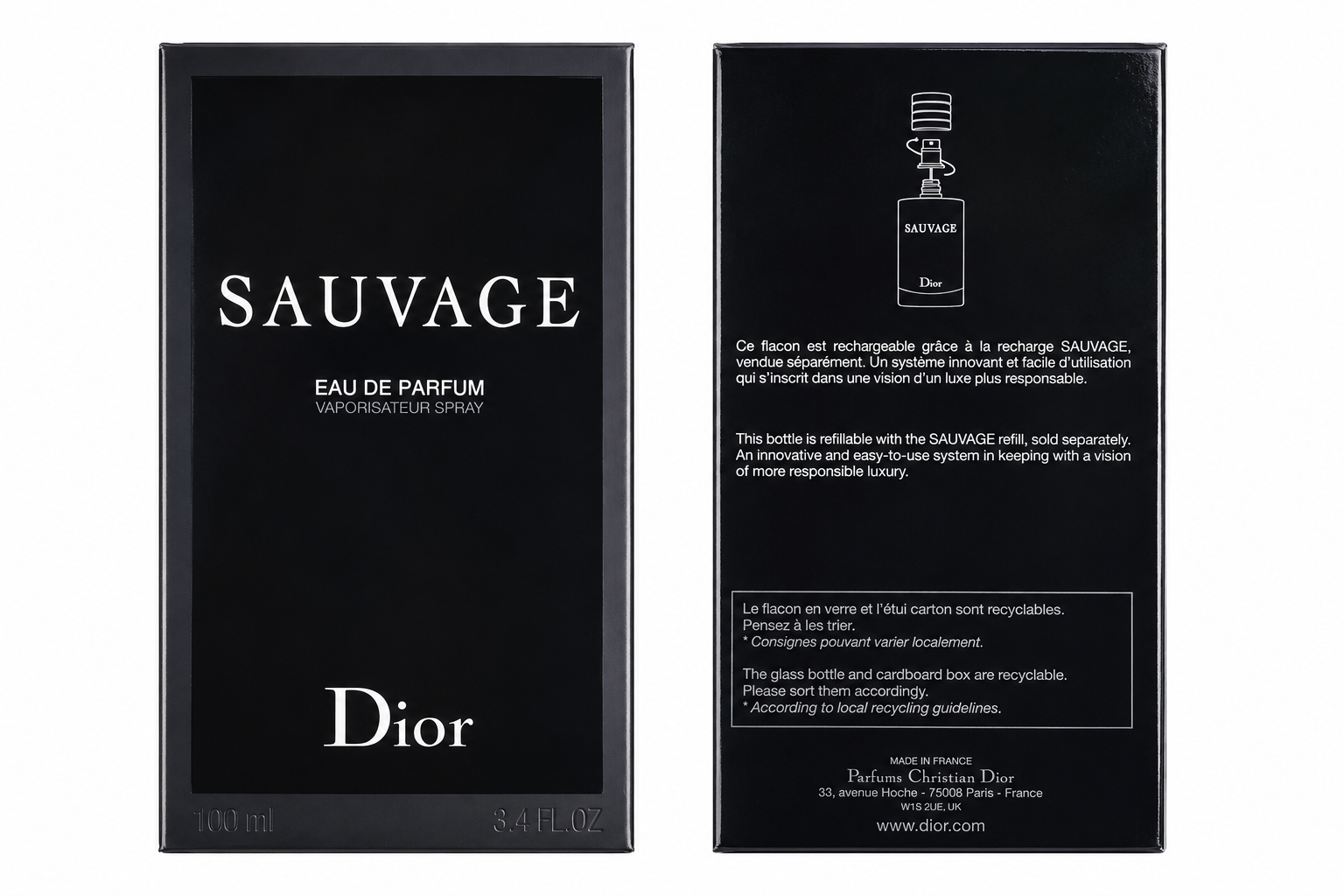 Dior Sauvage Eau de Parfum 100ml 3.4 FL.OZ Refillable perfume bottle box front | خريد عطر ساواج ديور نسخه اصل