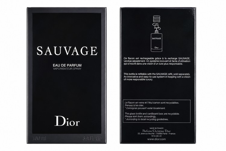 Dior Sauvage Eau de Parfum 100ml 3.4 FL.OZ Refillable perfume bottle box front | خريد عطر ساواج ديور نسخه اصل