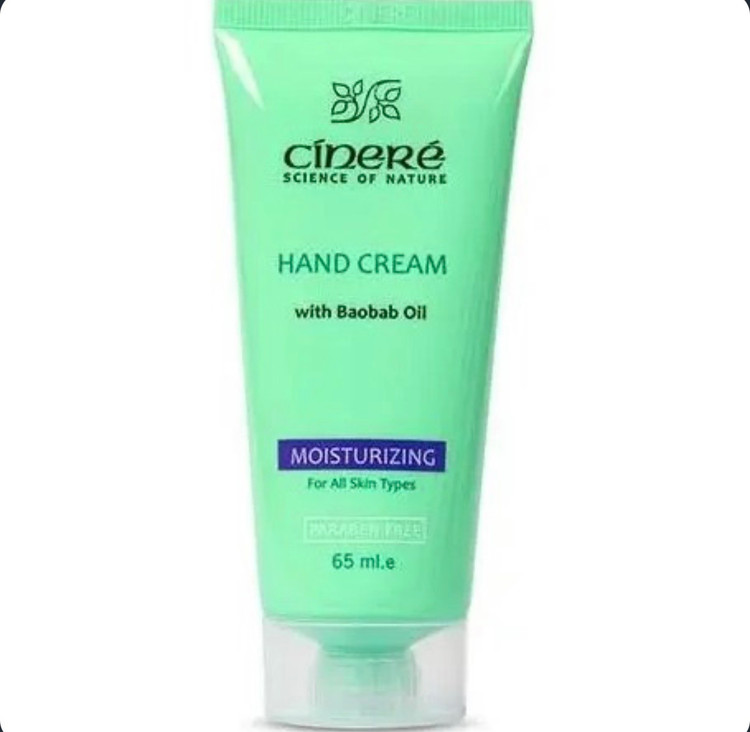 کرم مرطوب کننده دست سینره حاوی روغن بائوباب حجم ۶۵ میلیلیتر کرم دست Cinere Moisturizing Hand Cream با روغن Baobab خرید کرم دست سینره سبز برای انواع پوست بدون پارابن Cinere hand cream with baobab oil for all skin types بهترین کرم مرطوب کننده دست ایرانی برن