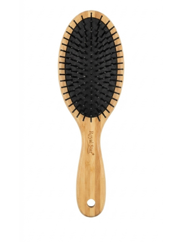 برس چوبی بیضی رویال استار با دندانه فلزی، Royal Star hair brush برس مو چوبی Royal Star مدل بیضی با پین فلزی برای شانه کردن روزانه