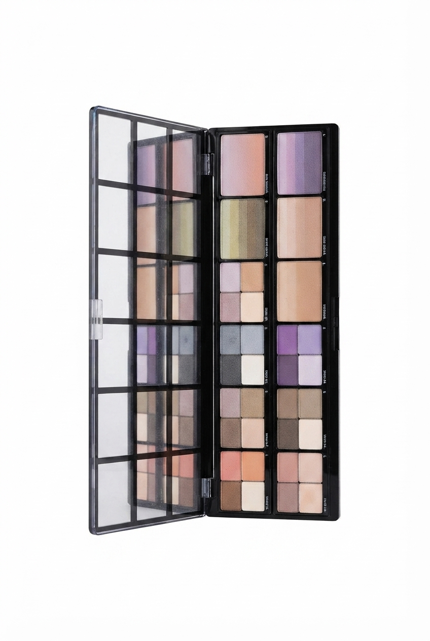 پالت سایه فوق حرفه ای میکاپ فکتوری 12 عددی، Makeup Factory original eyeshadow palette، سایه چشم چند رنگ با طراحی کتابی و رنگ‌های ملایم و کاربردی  پالت سایه چشم میکاپ فکتوری 12 رنگ اورجینال، professional eyeshadow palette Makeup Factory، ترکیب رنگ‌های روشن،