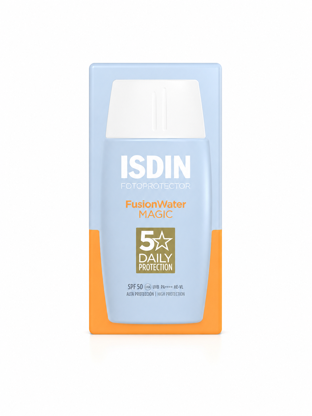 Alt Text:  ضد آفتاب ایزدین (ISDIN) مدل Fusion Water MAGIC SPF 50، محافظت روزانه از پوست در برابر اشعه‌های UVA و UVB با بافت سبک و جذب سریع