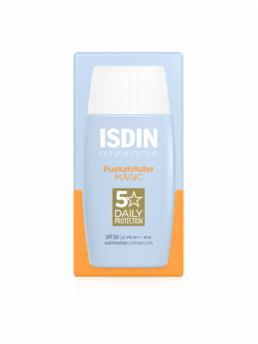 Alt Text: ضد آفتاب ایزدین (ISDIN) مدل Fusion Water MAGIC SPF 50، محافظت روزانه از پوست در برابر اشعههای UVA و UVB با بافت سبک و جذب سریع