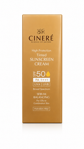 Alt Text: کرم ضدآفتاب رنگی ، رنگ بژ طبیعی سینره SPF 50 مدل Sunscreen Cream با محافظت +++PA، مناسب انواع پوست