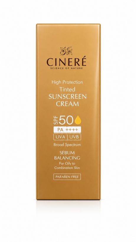 Alt Text: کرم ضدآفتاب رنگی ، رنگ بژ طبیعی سینره SPF 50 مدل Sunscreen Cream با محافظت +++PA، مناسب انواع پوست
