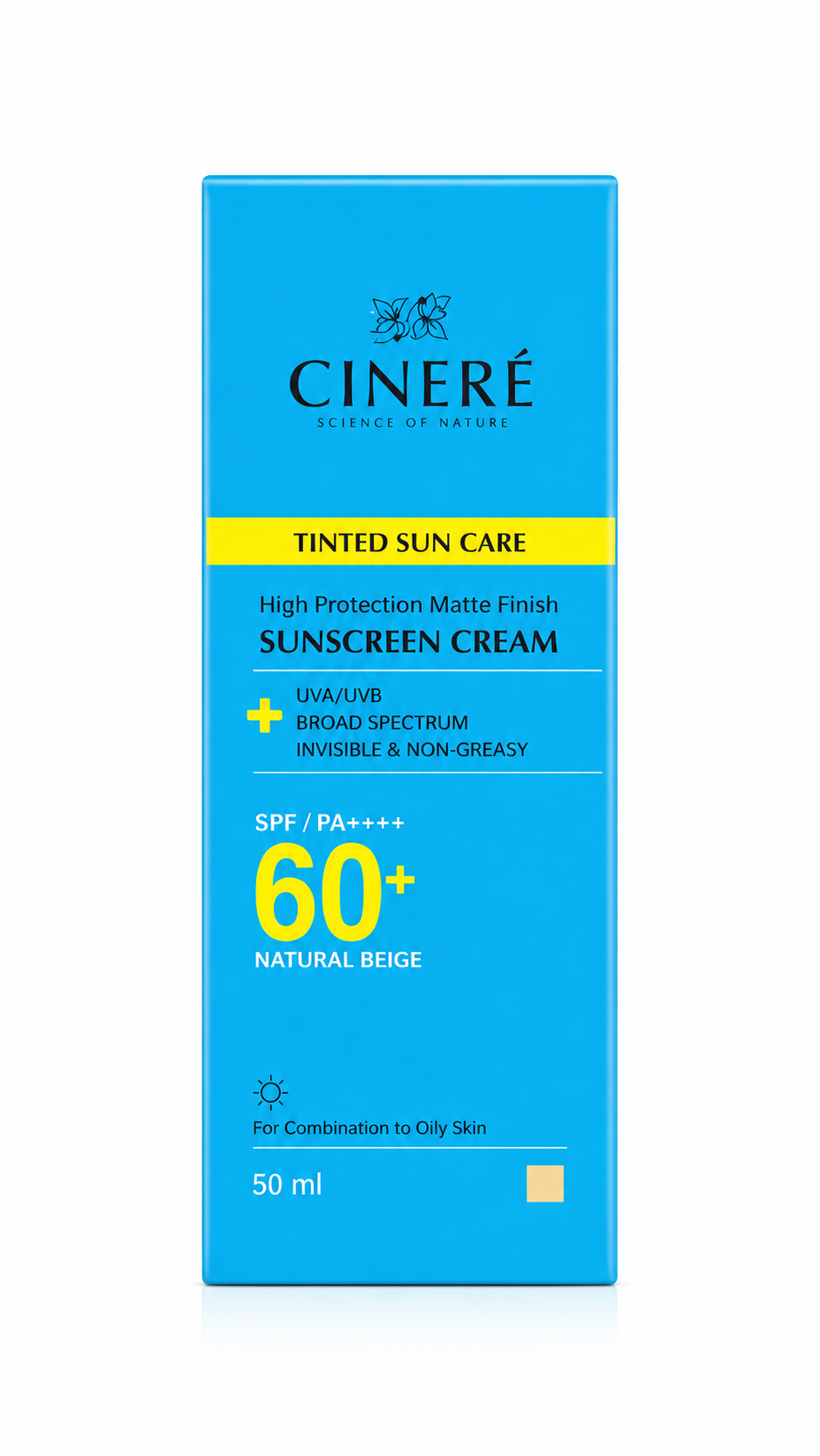 Alt Text:  کرم ضدآفتاب رنگی سینره SPF 60 مدل Tinted Sun Care با فینیش مات، مناسب پوست مختلط تا چرب، با محافظت گسترده در برابر اشعه‌های UVA و UVB.