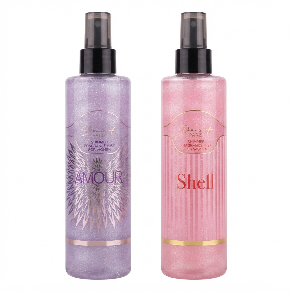 بادی اسپلش شاین دار صورتی شل Dorall Shell Shimmer Mist با رایحه ملایم اسپری بدن عطری زنانه مدل Shell از برند Dorall با ذرات درخشان اکلیلی خرید بادی اسپلش اکلیلی زنانه Shell، رایحه دلنشین و ماندگار Women Fragrance Mist     بادی اسپلش اکلیلی بنفش آمور Dorall