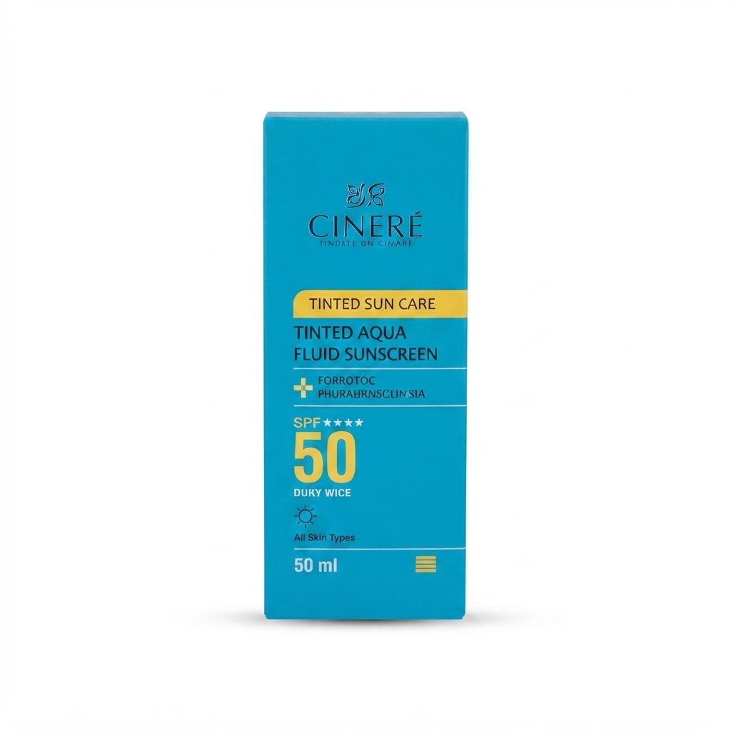 ضدآفتاب رنگی Cinere مدل Tinted Aqua Fluid SPF 50، فلوئید محافظت‌کننده پوست سینره  حجم کرم ضدآفتاب رنگی Cinere 50ml، مدل Tinted Aqua Fluid با جذب سریع و بافت سبک  برای محافظت‌کننده پوست با ضدآفتاب Cinere Tinted Aqua Fluid، حاوی هیالورونیک اسید