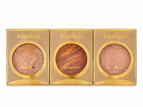 رژگونه پودری تراکوتا Morlew، آرایش صورت روزانه، marble baked powder blush، تناژ هلویی و برنزی، cosmetic compact