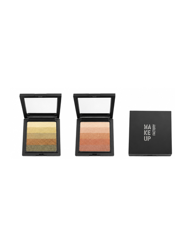 پالت آرایشی چندرنگ Make Up Factory، هایلایتر و برنزر، پودر صورت با جلوه درخشان، professional face palette پالت میکاپ Make Up Factory، شامل طیف رنگی گرم و زیتونی، پودر فشرده آرایشی، shimmer and bronzer palette ست آرایشی Make Up Factory، ابزار کانتور و هایلا
