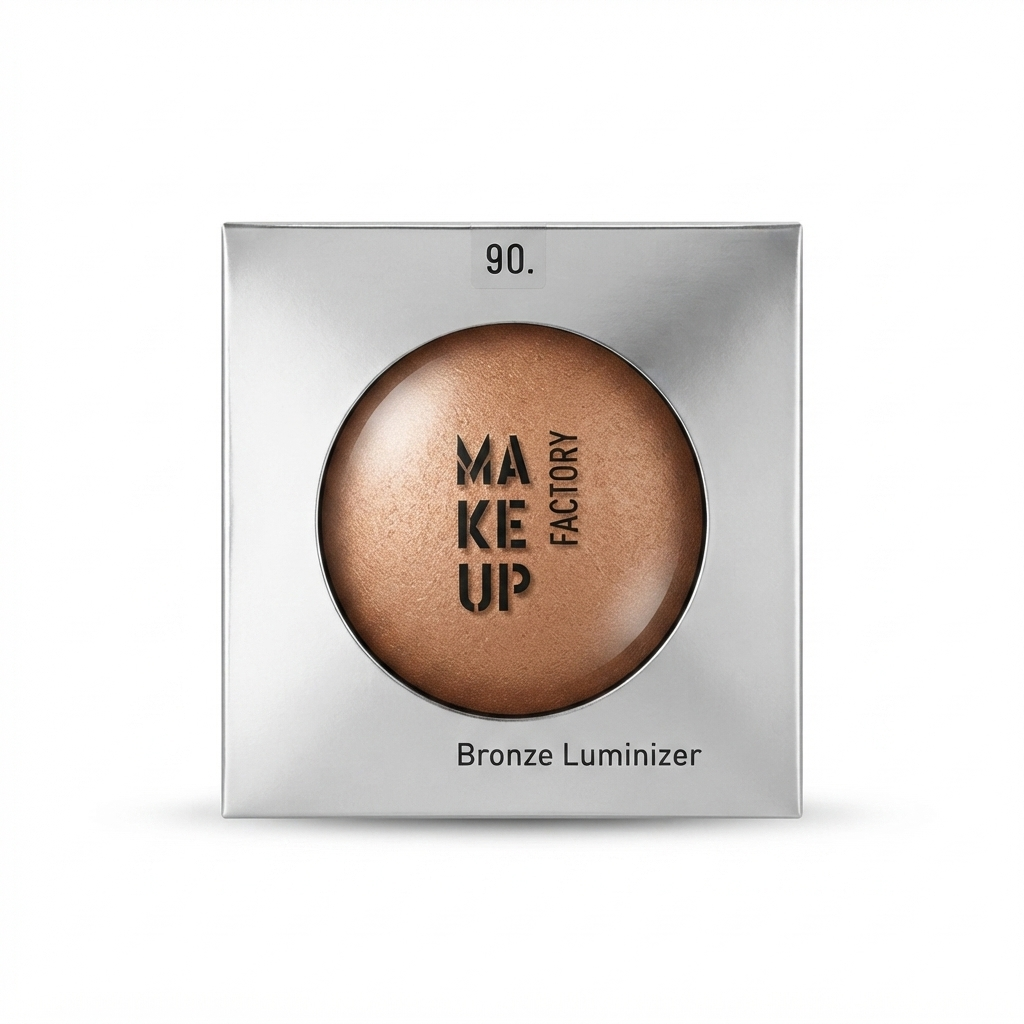 Makeup Factory Bronze Luminizer 90 High Quality Image برنزر شاین می آپ فکتوری شماره ۹۰ بافت پودری فشرده پودر برنزر هایلایتر Makeup Factory Luminizer Bronze خرید برنزر ۹۰ می آپ فکتوری اورجینال متالیک عکس محصول برنزر Bronze Luminizer 90 برای کانتورینگ و درخش