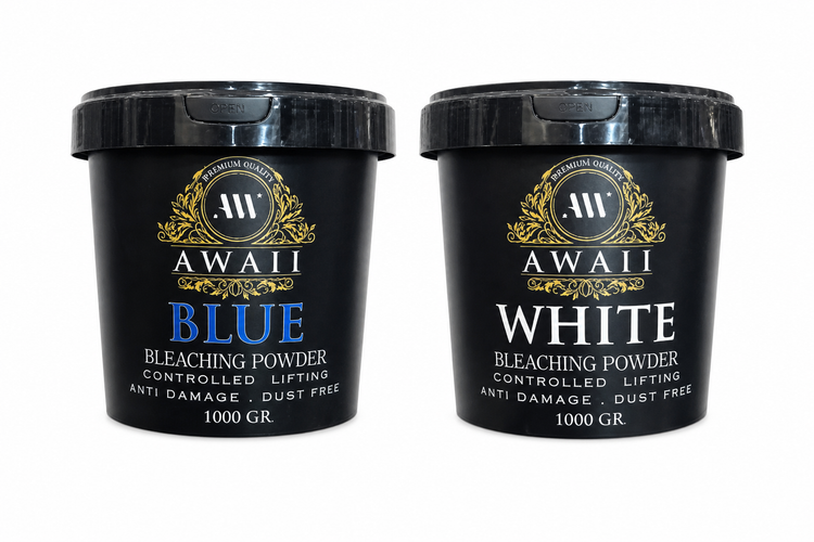 پودر دکلره داست فری آوایی Blue و White وزن 1000 گرم، مناسب روشنسازی حرفهای مو و دکلره سالن