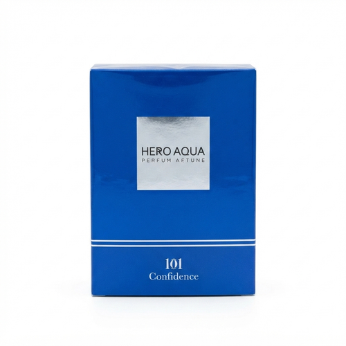 عطر مردانه Hero Aqua از برند ژک ساف، جعبه محصول ادکلن آبی رنگ، Jacsaf men’s perfume, Hero Aqua fragrance box, high-quality product photo