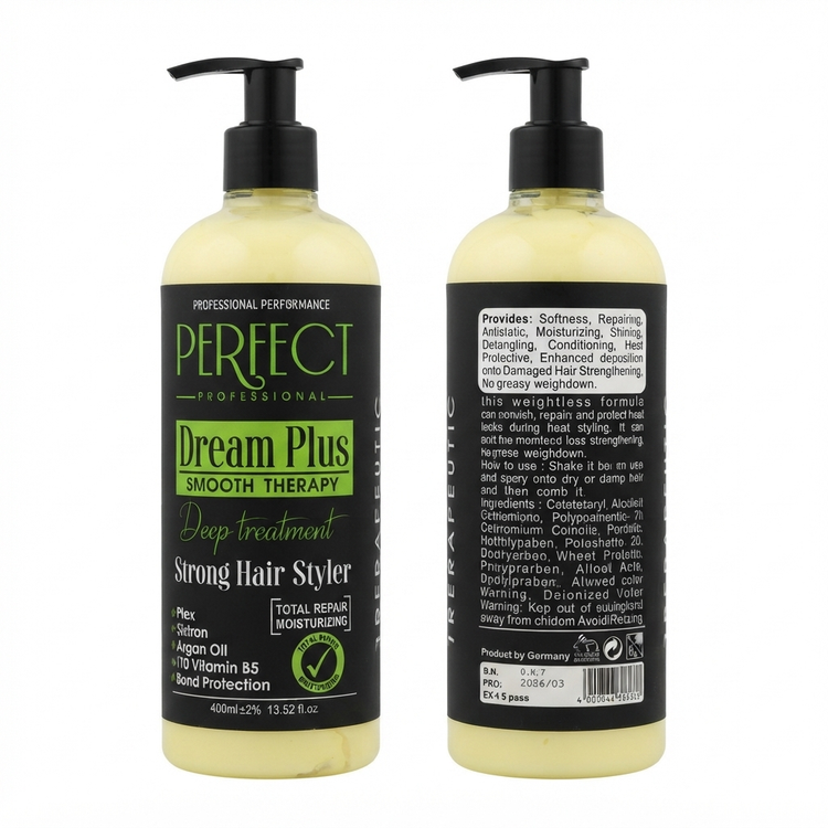 اسپری دو فاز پرفکت مدل دریم پلاس برای آبرسانی و محافظت از موها Perfect Dream Plus Smooth Therapy hair spray. بطری اسپری مو پرفکت 400 میل با خاصیت ضد وز و احیاکننده Perfect Professional Hair Care