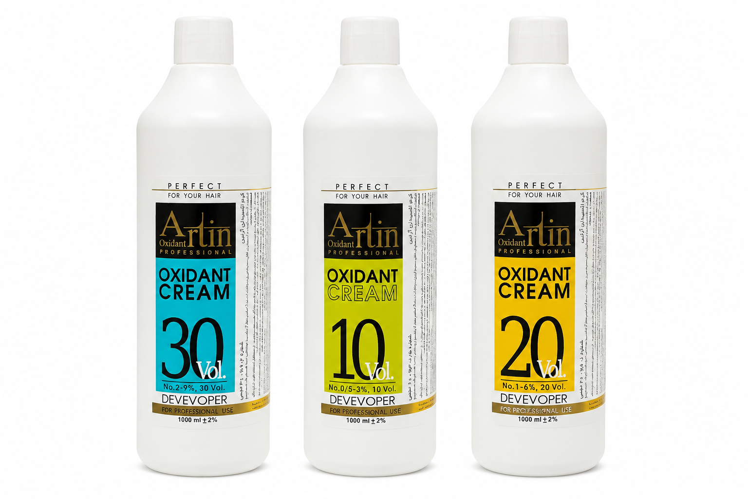 اکسیدان آرتین ۳ درصد ۶ درصد ۹ درصد حجم ۱۰۰۰ میلی لیتر، Artin Oxidant Cream Developer 10 20 30 Vol    اکسیدان کرمی آرتین 1 لیتری در سه مدل 10Vol 20Vol 30Vol برای رنگ مو     Artin cream developer 3% 6% 9% 1000ml suitable for hair color     بطری اکسیدان آرتین
