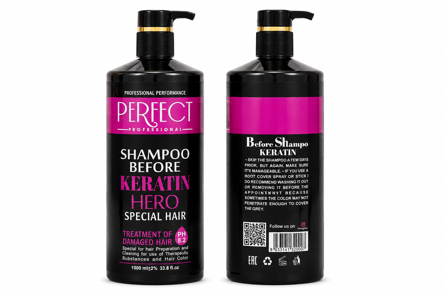 شامپو قبل از کراتین پرفکت Keratin Hero حجم ۱۰۰۰ میلی‌لیتر برای آماده‌سازی مو، Perfect Professional Before Shampoo 1000ml  شامپو پیش کراتین پرفکت پروفشنال مدل Keratin Hero برای موهای آسیب‌دیده، Perfect Before Keratin Shampoo     بطری شامپو قبل کراتین Perfec