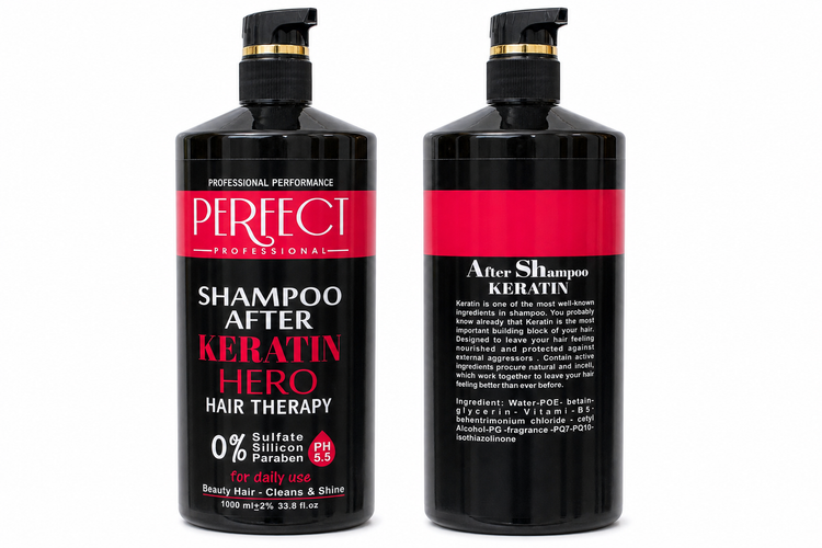 شامپو بعد از کراتین پرفکت Keratin Hero فاقد سولفات و پارابن حجم ۱۰۰۰ میل، Perfect Professional Keratin Hero After Shampoo 1000ml شامپو حرفهای کراتینه پرفکت ۱۰۰۰ میلیلیتر مناسب موهای کراتین شده، Perfect Keratin Hero Shampoo شامپو بدون سولفات و پارابن