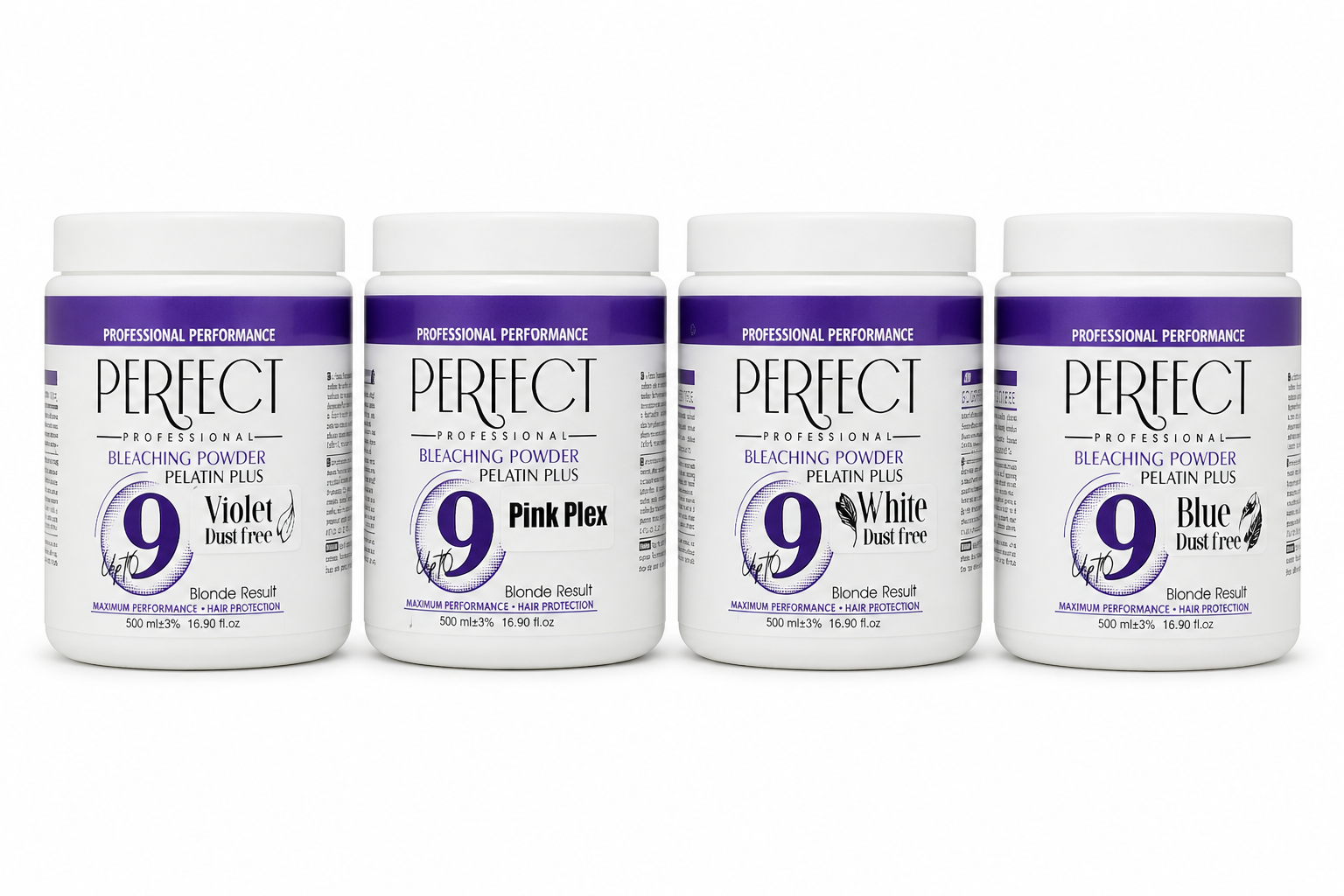 پودر دکلره پرفکت پروفشنال ۹ پایه مدل White Blue Violet Pink Flex بسته ۵۰۰ گرم، Perfect Professional Bleaching Powder 500g