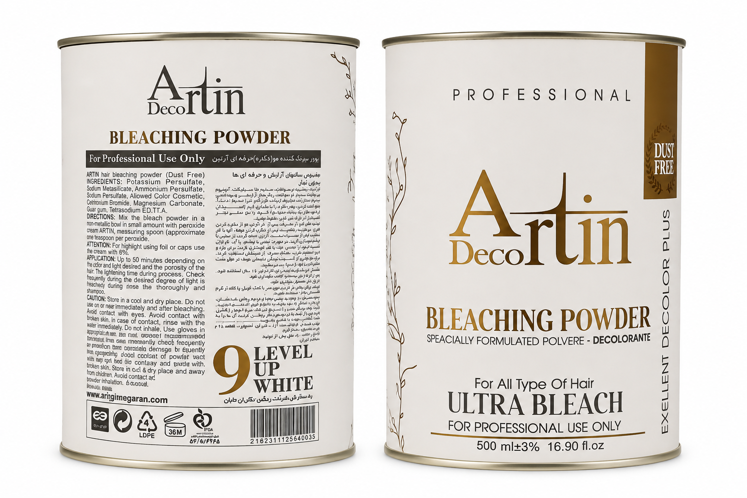 پودر دکلره آرتین دکولور Ultra Bleach بسته ۵۰۰ گرم با روشن‌کنندگی تا ۹ پایه، Artin Decolor Bleaching Powder 500g