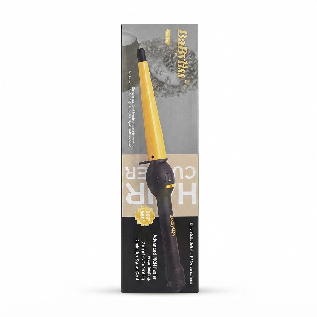 فرکن مخروطی حرفه‌ای بابلیس برای حالت‌دهی مو، دستگاه فر کننده BaByliss Conical Hair Curler با بسته‌بندی اصلی و کیفیت عالی.
