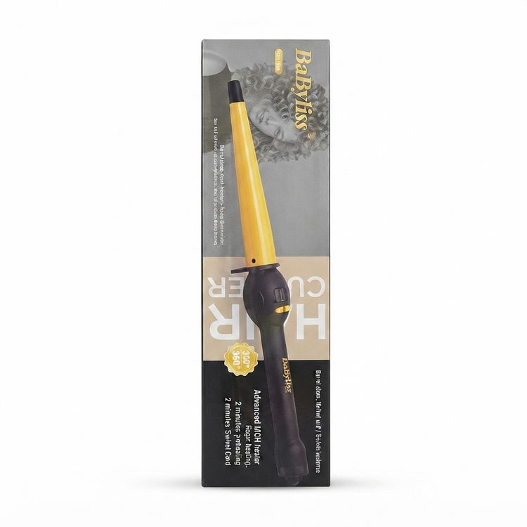 فرکن مخروطی حرفهای بابلیس برای حالتدهی مو، دستگاه فر کننده BaByliss Conical Hair Curler با بستهبندی اصلی و کیفیت عالی.