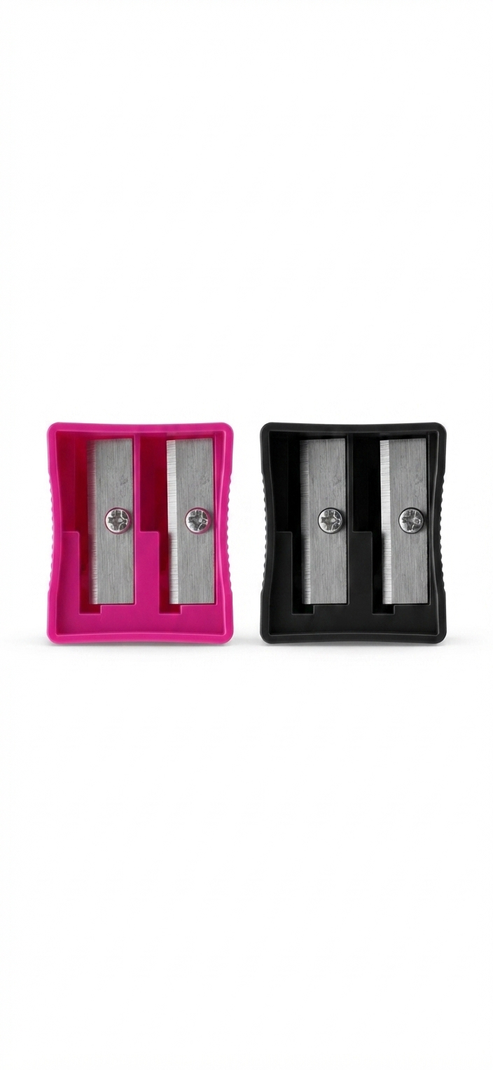 تراش آرایشی دوقلو با بدنه مشکی و سرخابی، طراحی باکیفیت برای انواع مداد، Double Hole Makeup Pencil Sharpener، لوازم آرایشی ضروری.