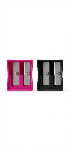 تراش آرایشی دوقلو با بدنه مشکی و سرخابی، طراحی باکیفیت برای انواع مداد، Double Hole Makeup Pencil Sharpener، لوازم آرایشی ضروری.
