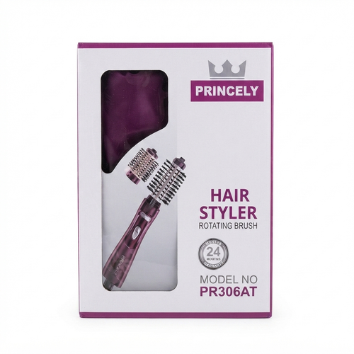 سشوار چرخشی پرینسلی مدل PR306AT، دستگاه حالتدهنده مو حرفهای، Princely Hair Styler Rotating Brush، جعبه محصول اورجینال.