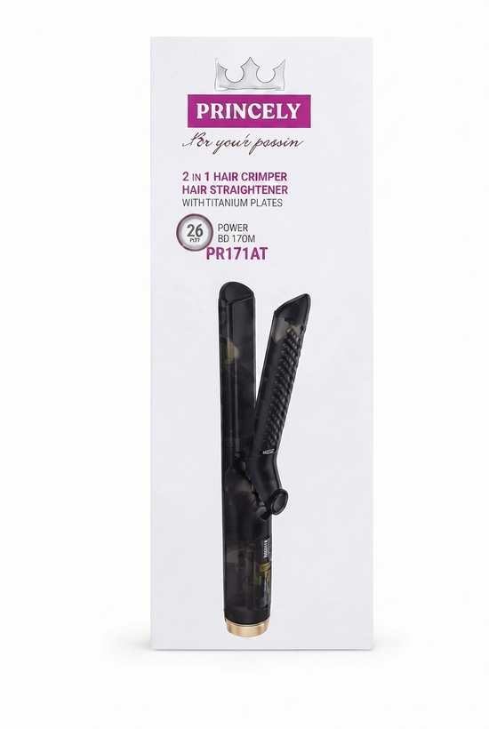 اتو مو و فرکننده دوکاره پرینسلی مدل PR171AT، دستگاه حالت دهنده مو حرفهای، Princely 2-in-1 Hair Styler and Curler, PR171AT professional hair styling tool