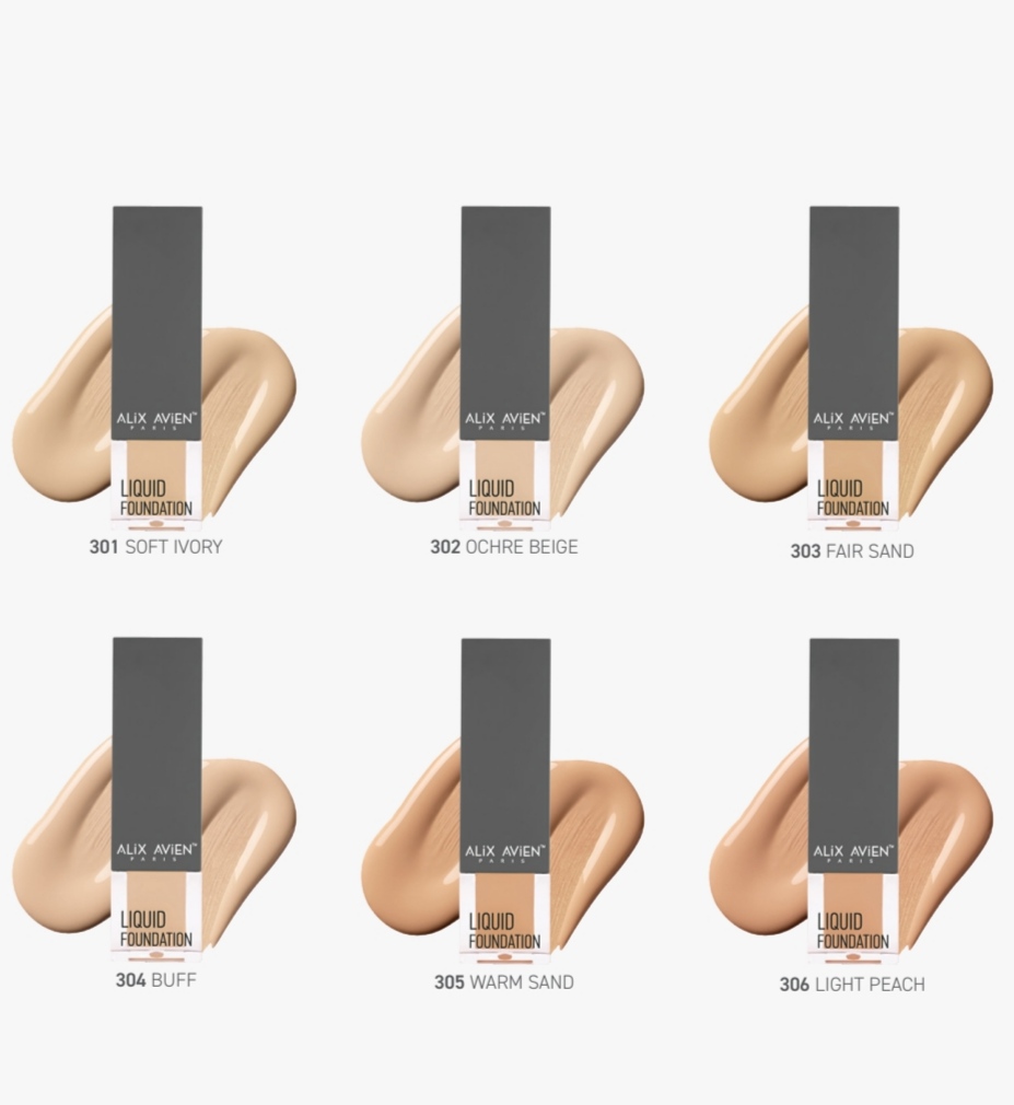مجموعه کرم‌پودر مایع Alix Avien Paris در ۶ رنگ متنوع از ۳۰۱ تا ۳۰۶ - Alix Avien Liquid Foundation Collection