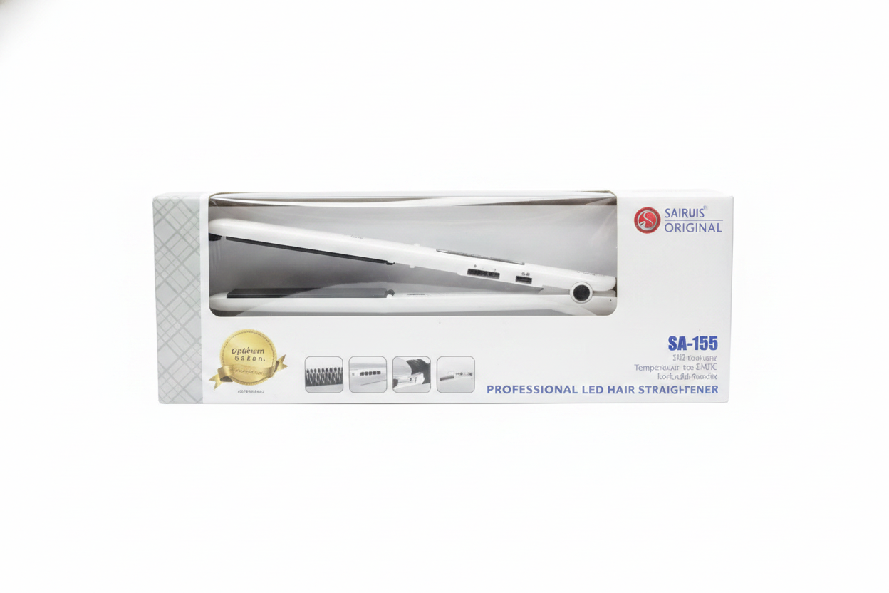 اتو مو حرفه‌ای سارینا مدل SA-155، بسته‌بندی شیک و استاندارد برای حالت‌دهی و صاف کردن مو، Sarina Professional Hair Straightener SA-155, ابزار آرایشی اورجینال با کیفیت بالا»