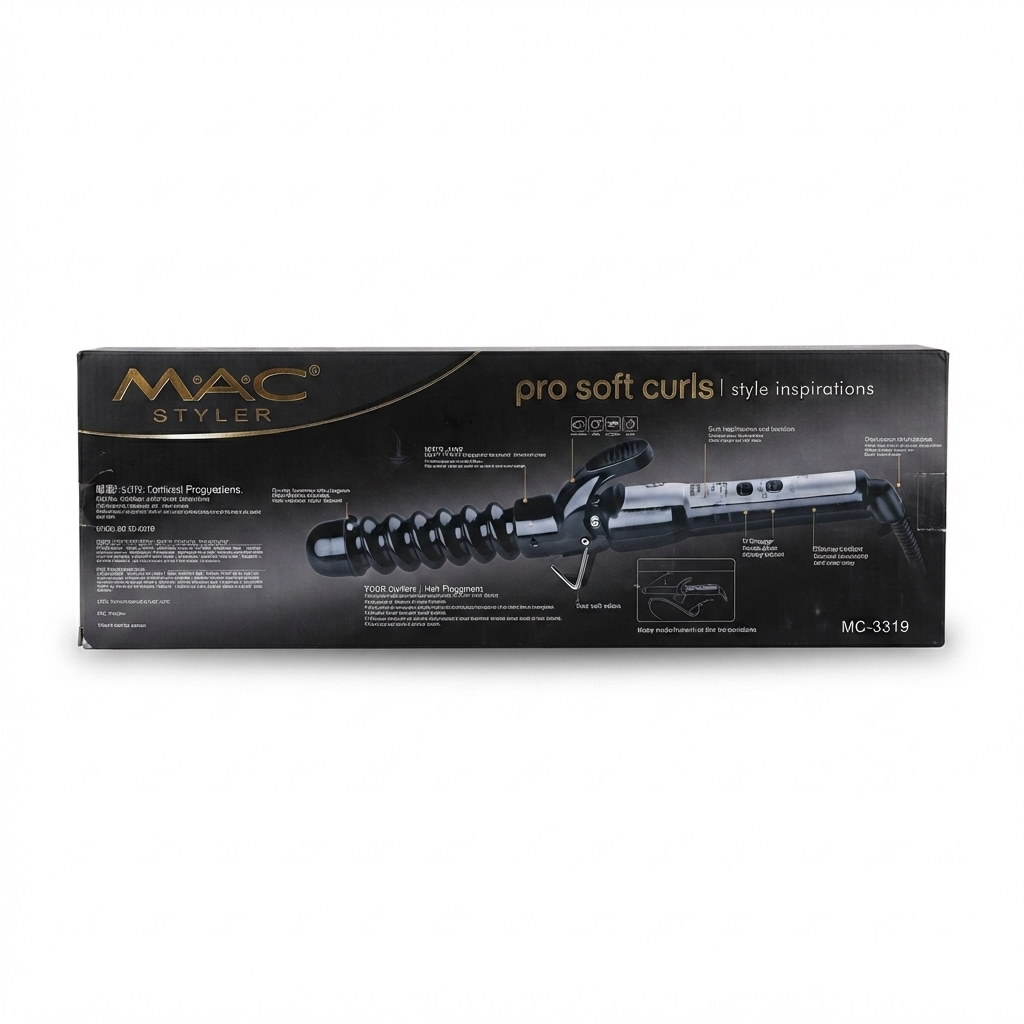 فر کننده مو مک استایلر مدل MC-3319 با طراحی حرفه‌ای، دستگاه حالت‌دهنده مو سرامیکی، Mac Styler Pro Soft Curls MC-3319 hair curler, ابزار آرایشی باکیفیت سالنی»