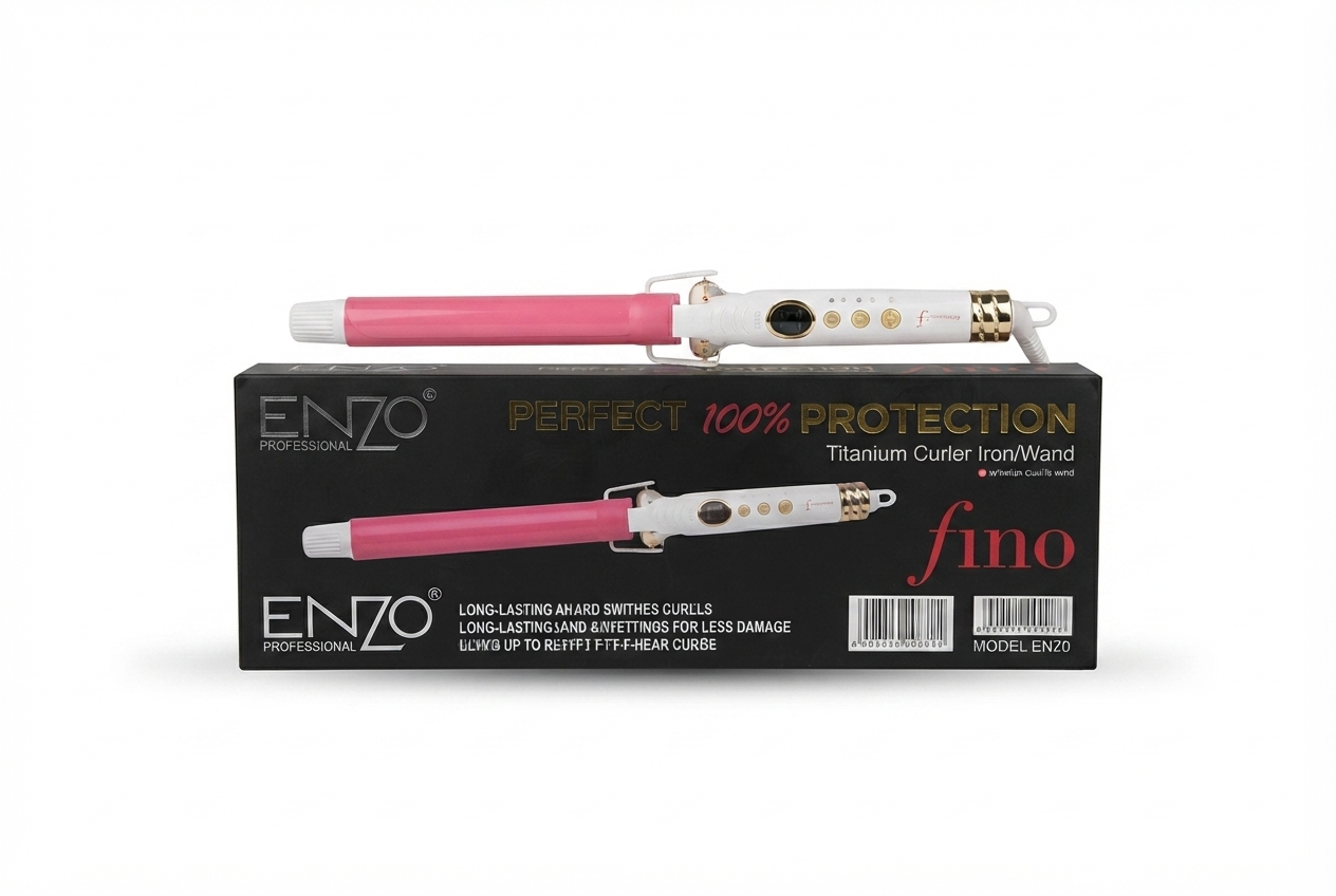 فر کننده مو انزو مدل Enzo Professional، دستگاه حالت دهنده تیتانیوم حرفه‌ای با تکنولوژی Perfect Protection برای فر کردن بدون آسیب به مو، Titanium Curling Iron & Wand high-quality hair styling tool»