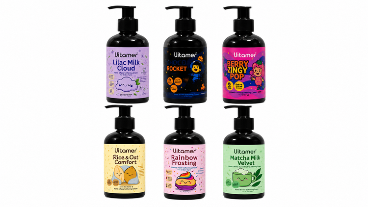 مجموعه کرم و لوسیون بدن Vitomer در ۶ رایحه متنوع Lilac Milk Cloud، Rocket، Berry Zingy Pop، Rice & Oat Comfort، Rainbow Frosting و Matcha Milk Velvet، محصولات خوشبو و مرطوبکننده با رایحههای شیرین، میوهای، خامهای و آرامشبخش، Colorful scented body cream