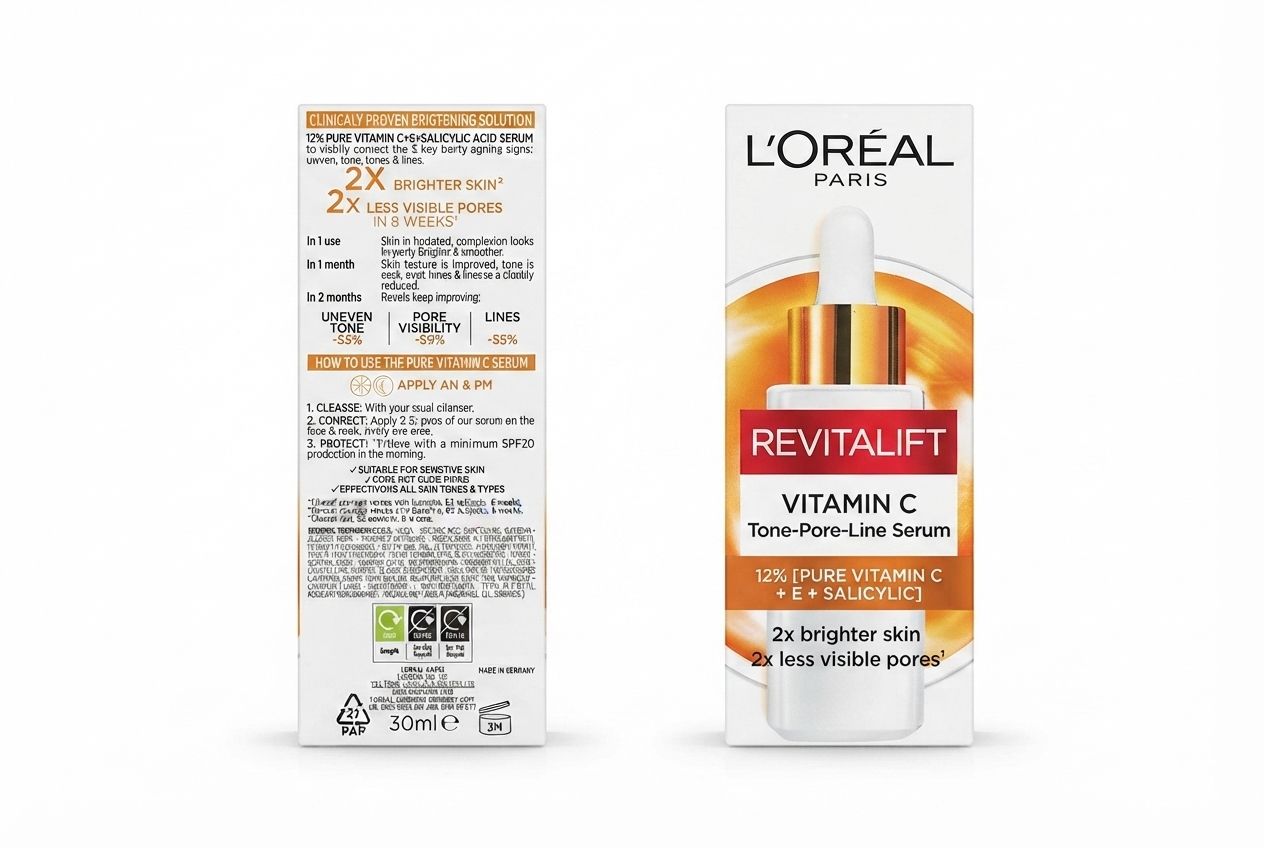 سرم ویتامین C خالص ۱۲ درصد لورآل ریوايتاليفت روشن کننده و ضد منافذ L’Oreal Revitalift Vitamin C 12% Serum