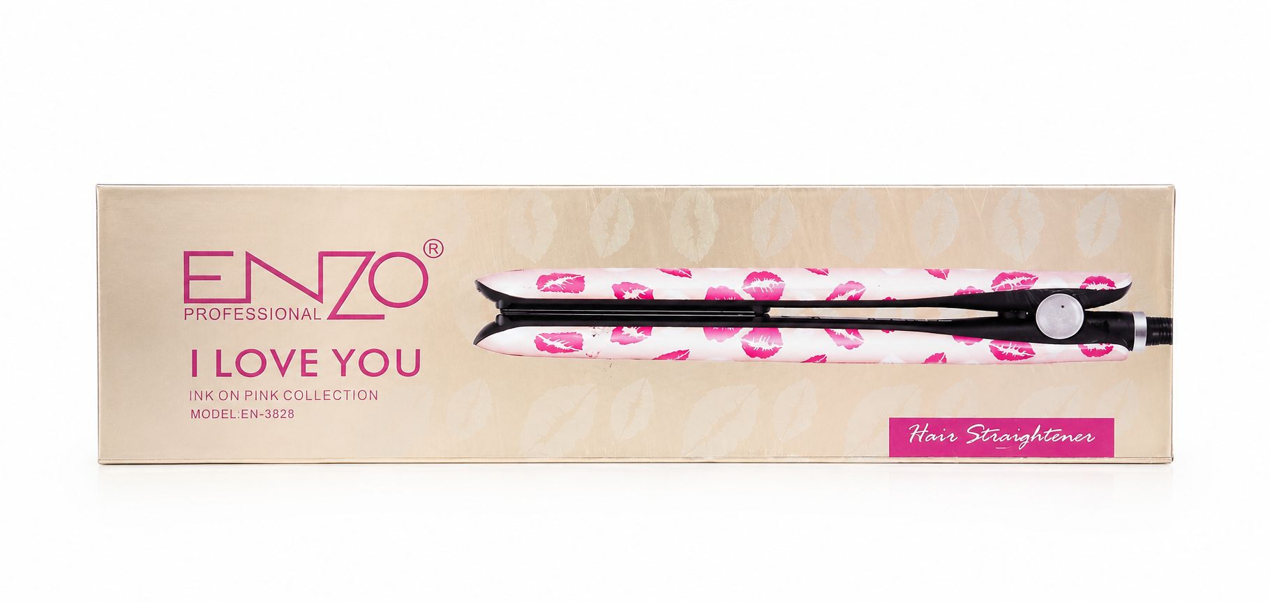 اتو موی انزو مدل I LOVE YOU با طرح لب فانتزی، صاف کننده حرفه ای مو ENZO Professional EN-3828 از کالکشن Ink on Pink.